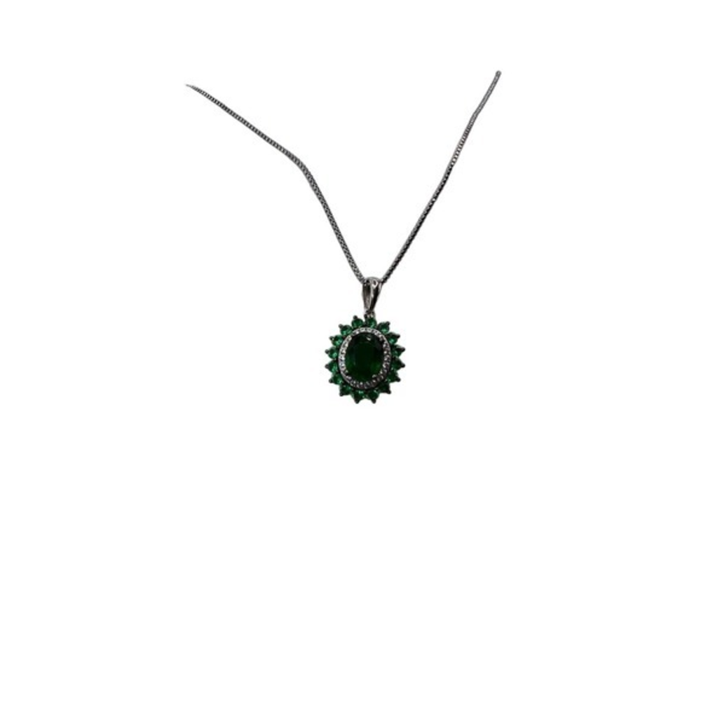 Green oval halo‎ pendant tourmaline necklace